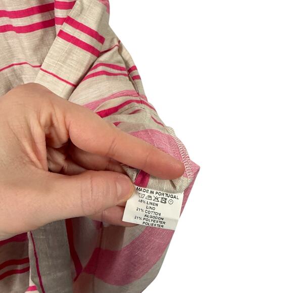 Vilagallo Cream Pink Striped Linen Blend Dress Preppy Office Womens 40 US 8 - Picture 6 of 8